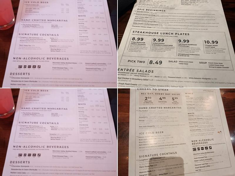 LongHorn Steakhouse Menu