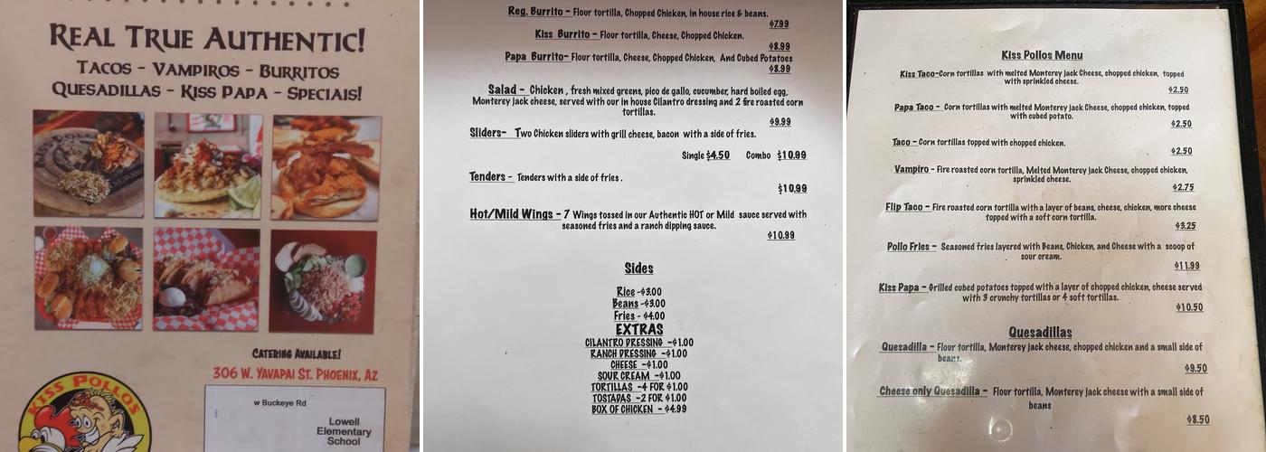 Kiss Pollos Estilo Sinaloa Menu