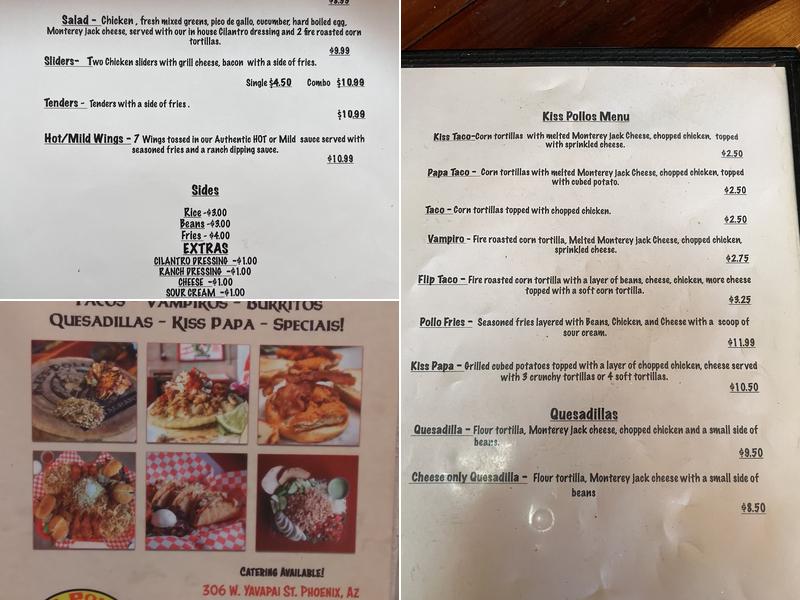 Kiss Pollos Estilo Sinaloa Menu