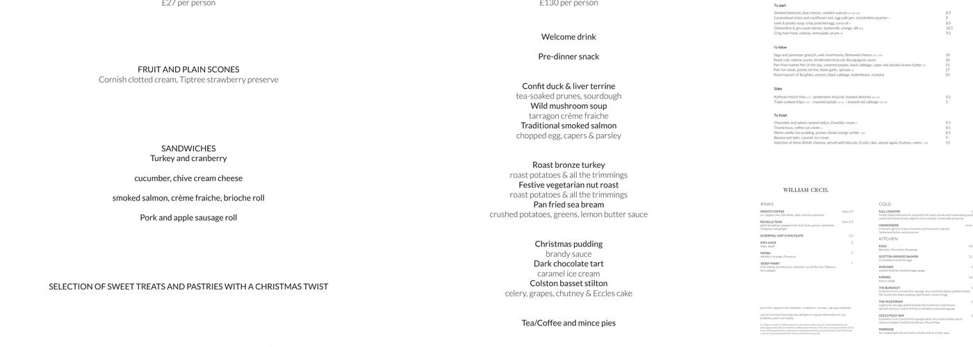 William Cecil Hotel Menu