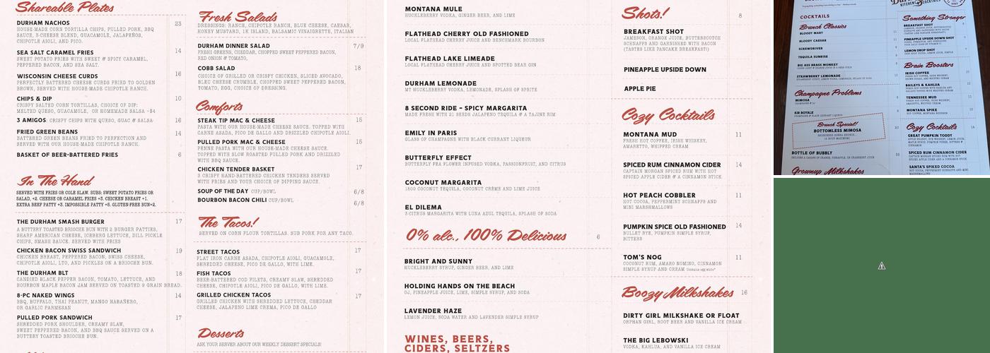 The Durham Kitchen and Cocktails Menu