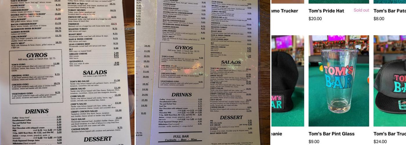 Tom's Bar Menu