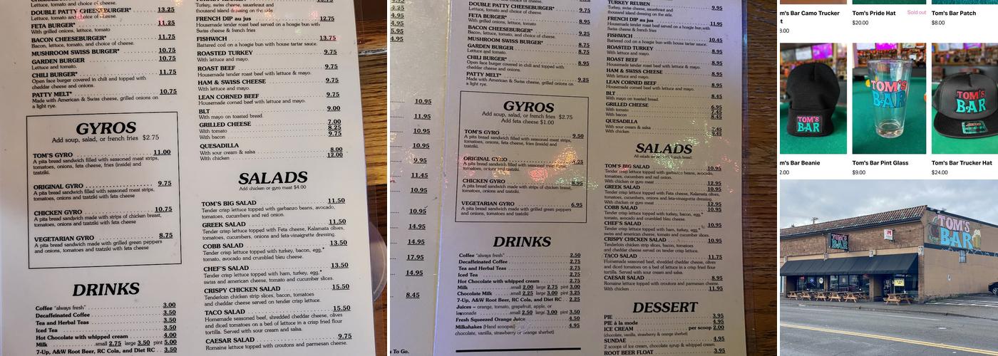 Tom's Bar Menu