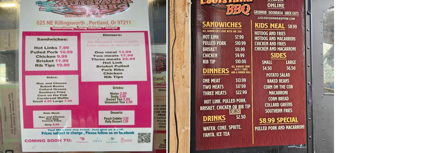 JJ's Louisiana BBQ Menu