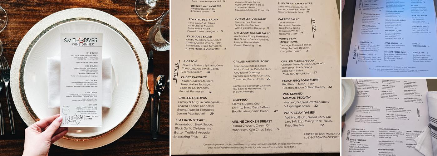 Smith and River Menu