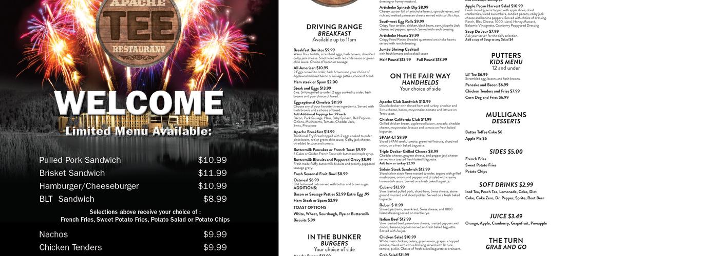 Apache Tee Restaurant Menu