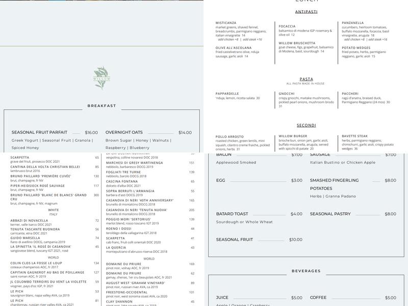 Willow Menu