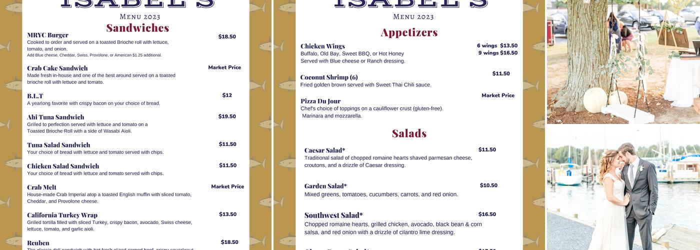 Isabel's Dock Bar Menu