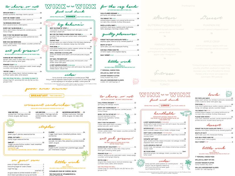 Wink Wink Food and Drink Menu