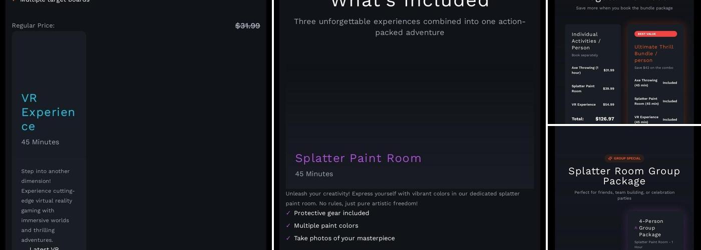 Axeclusive Axe Throwing & VR Lounge Menu
