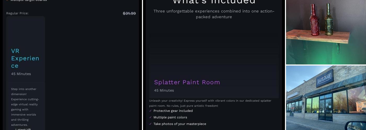 Axeclusive Axe Throwing & VR Lounge Menu