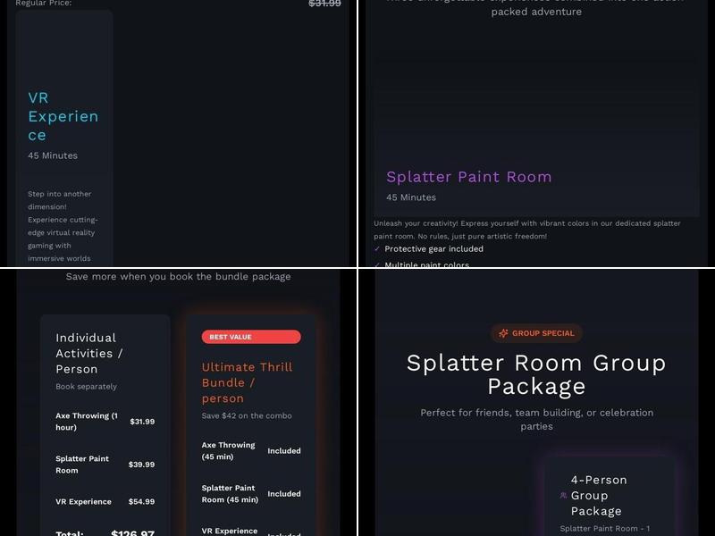 Axeclusive Axe Throwing & VR Lounge Menu