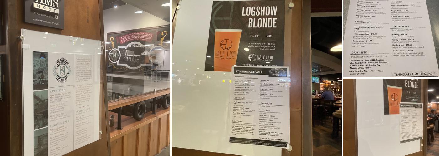 Stonehouse Cafe and Bar Menu