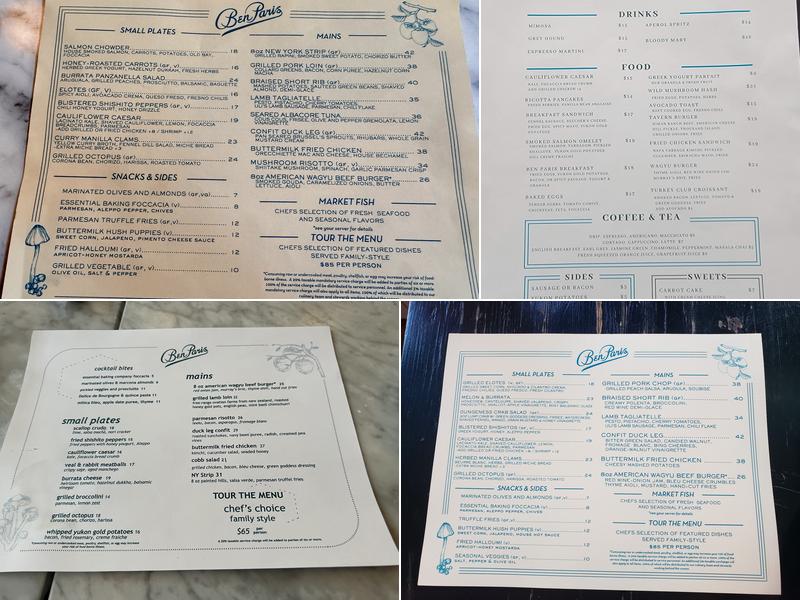 Ben Paris Menu