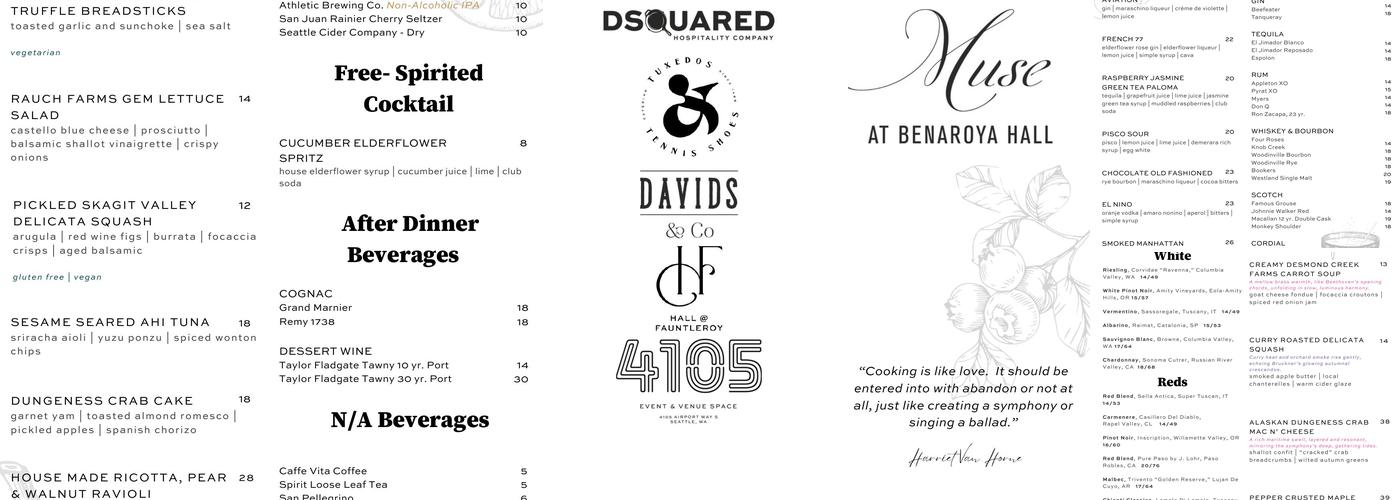 Muse at Benaroya Hall Menu