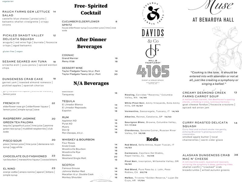 Muse at Benaroya Hall Menu