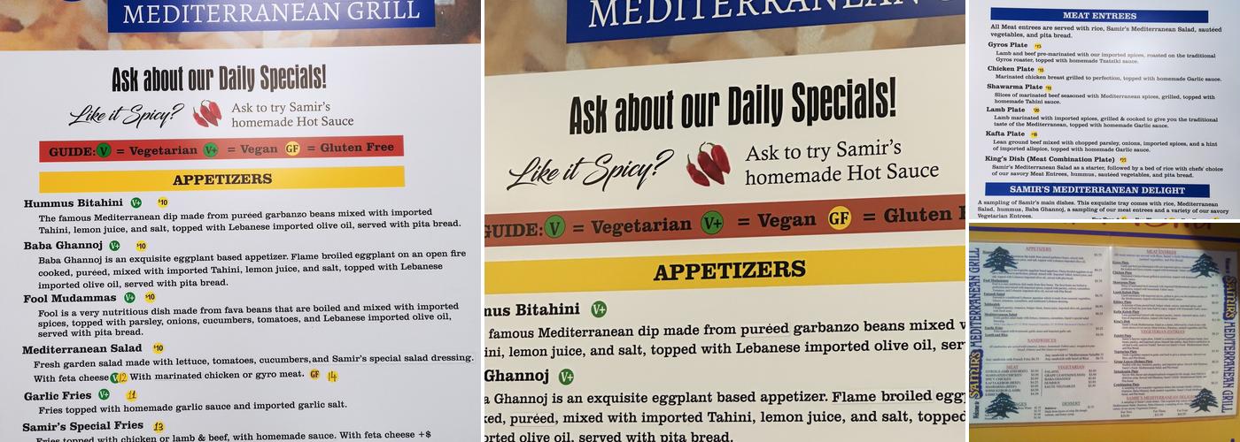 Samir's Mediterranean Grill Menu