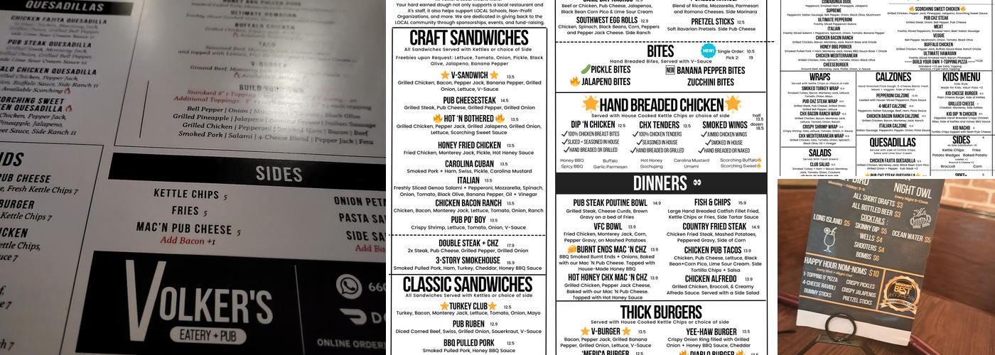 Volker's Eatery+Pub Menu