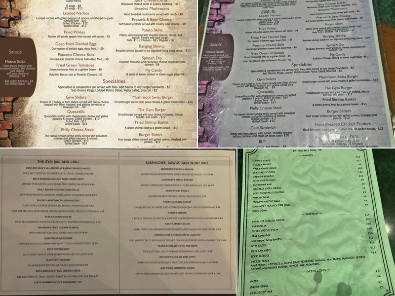 The Gym Bar and Grill Menu