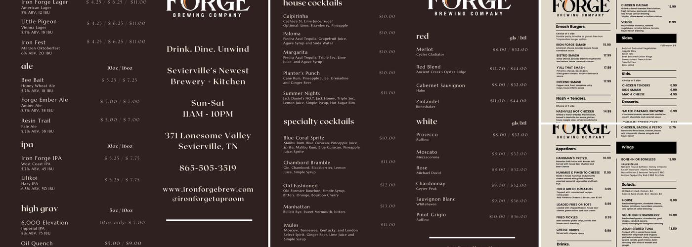 Iron Forge Brewing Co. Menu