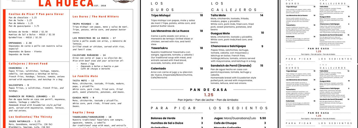 La Hueca Menu