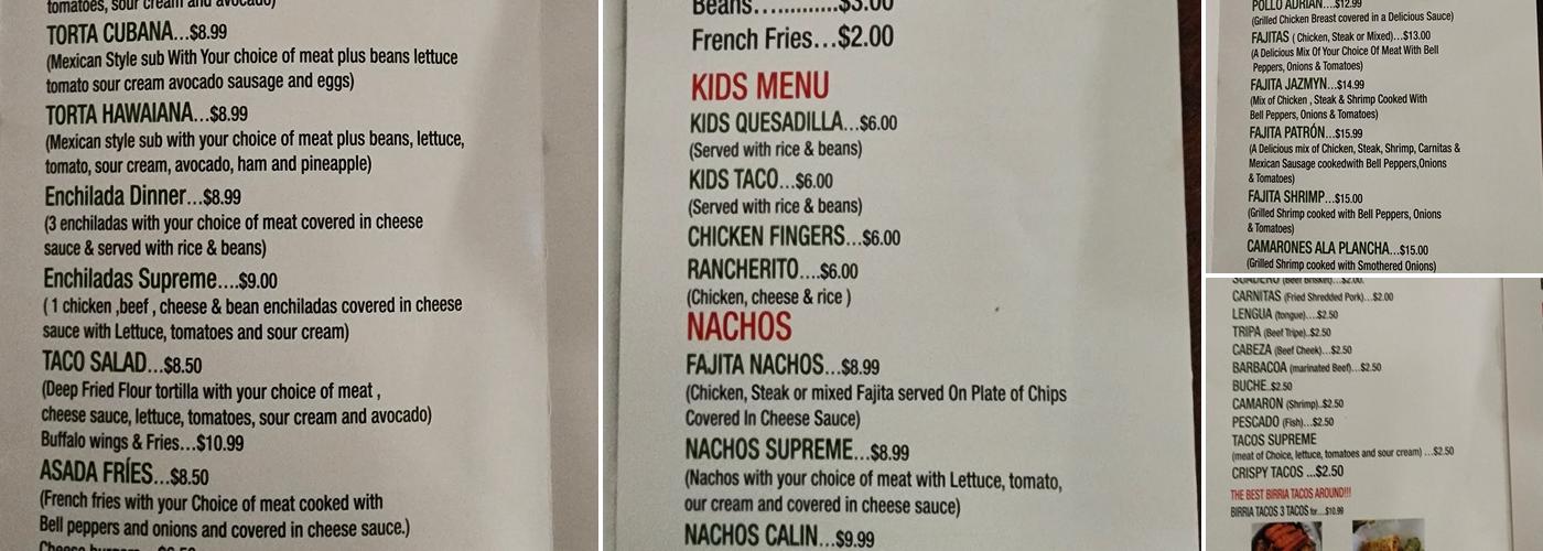 Taqueria La Sinaloense Menu
