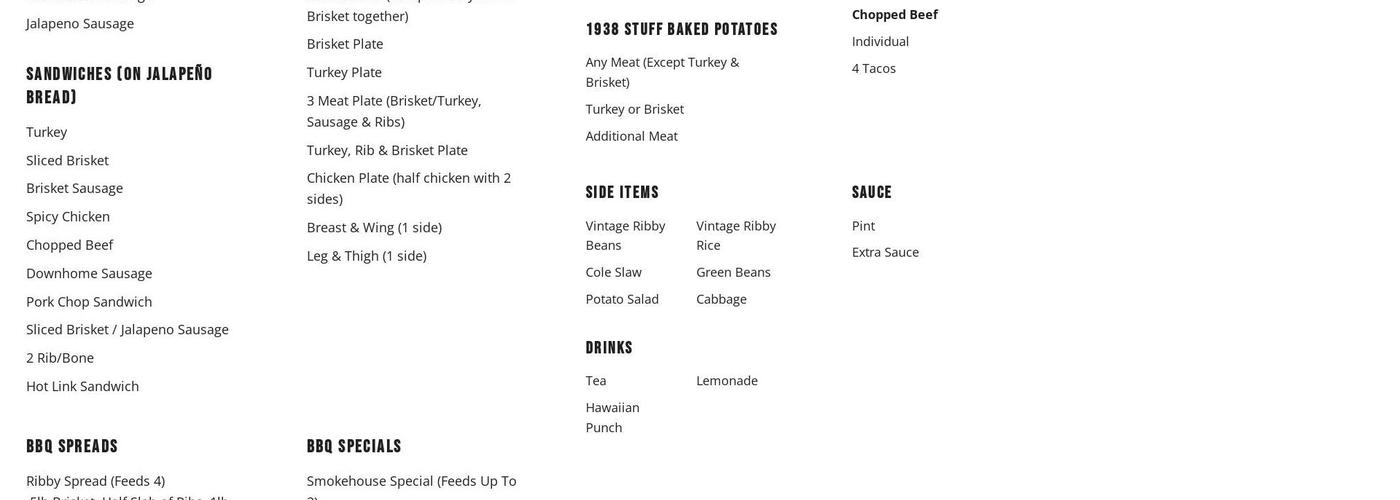 1938 Smokehouse Menu