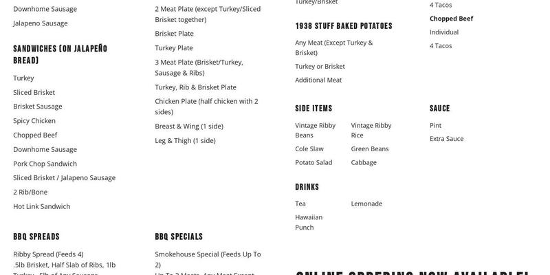 1938 Smokehouse Menu