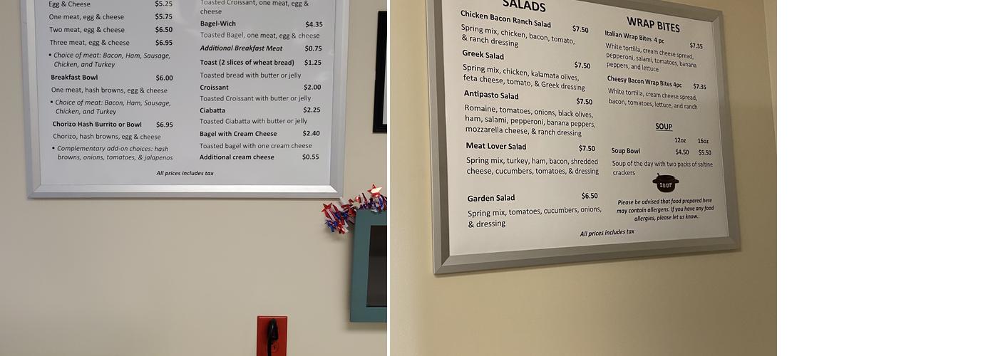 A's Cafe Menu