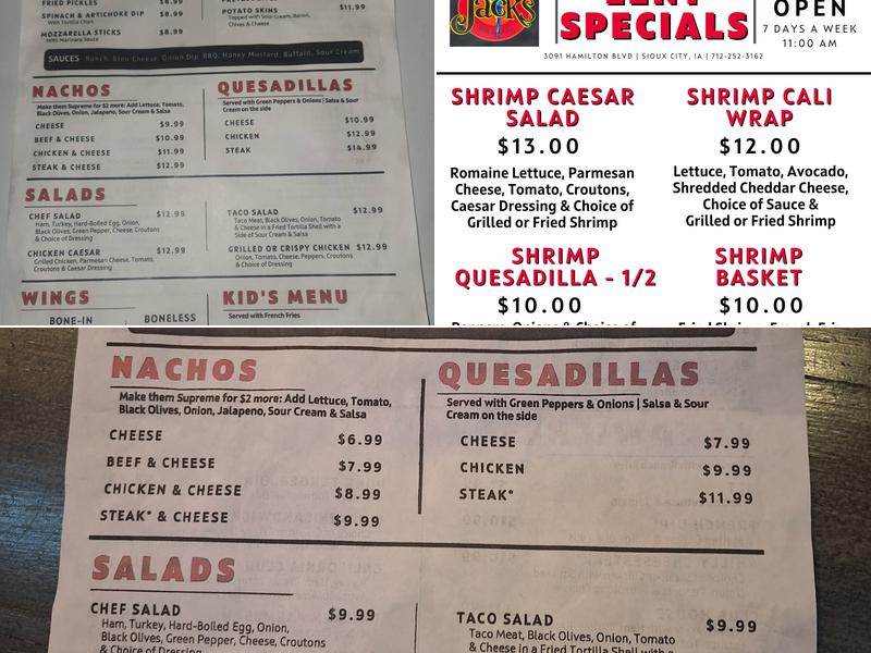 One-Eyed Jack's Menu