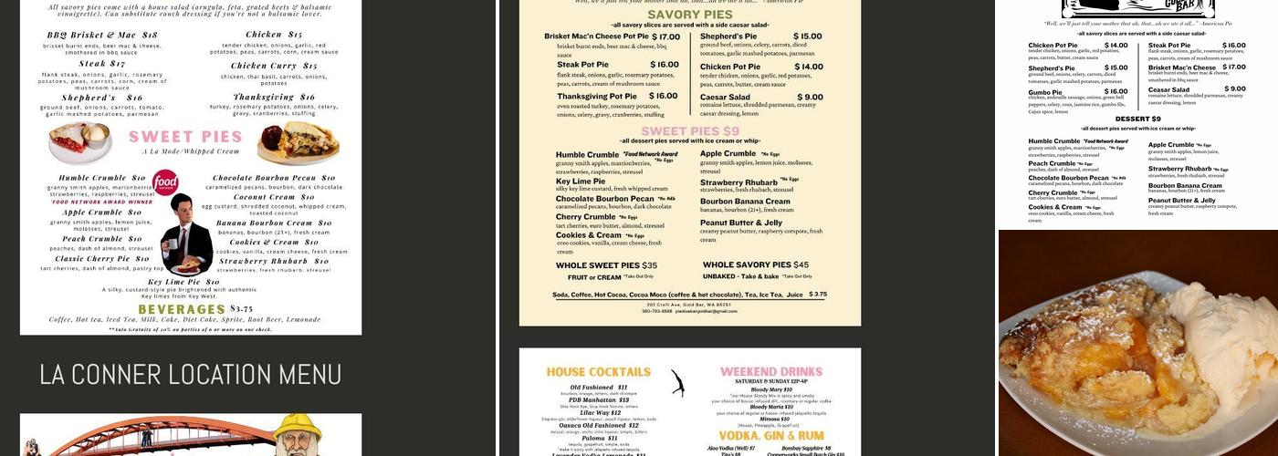 Pie Dive Bar Menu