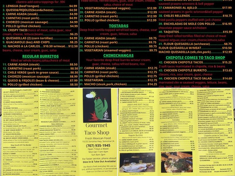 Gourmet Taco Shop Menu