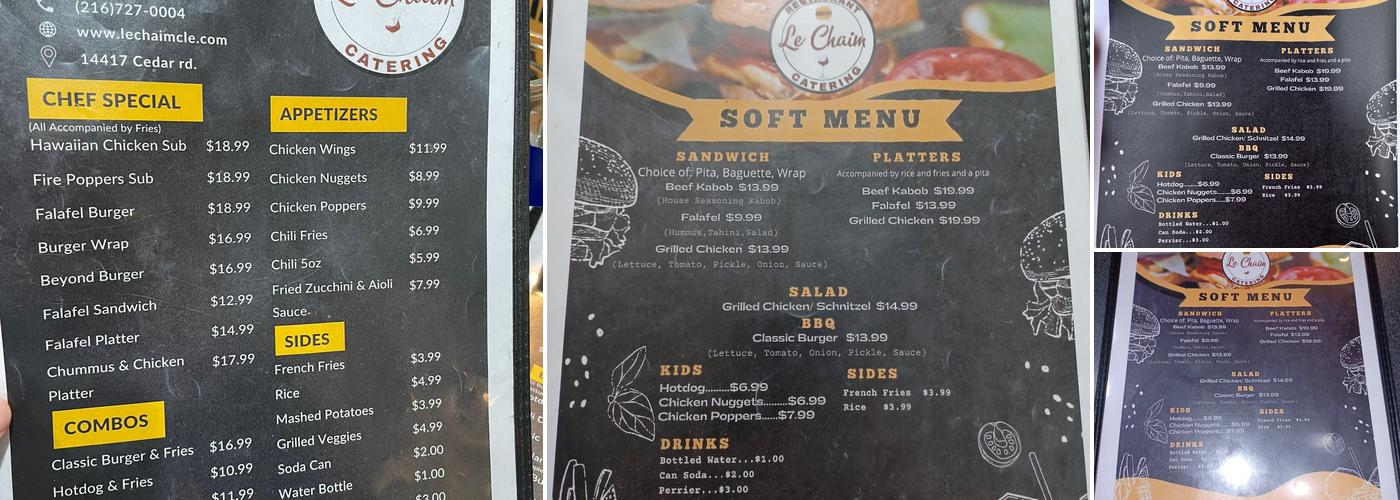 Le Chaim Menu