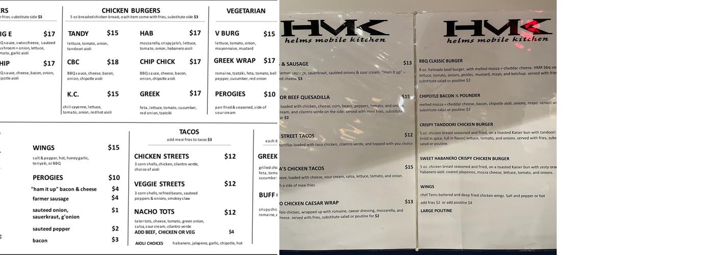 Helm's Mobile Kitchen & Restaurant Menu