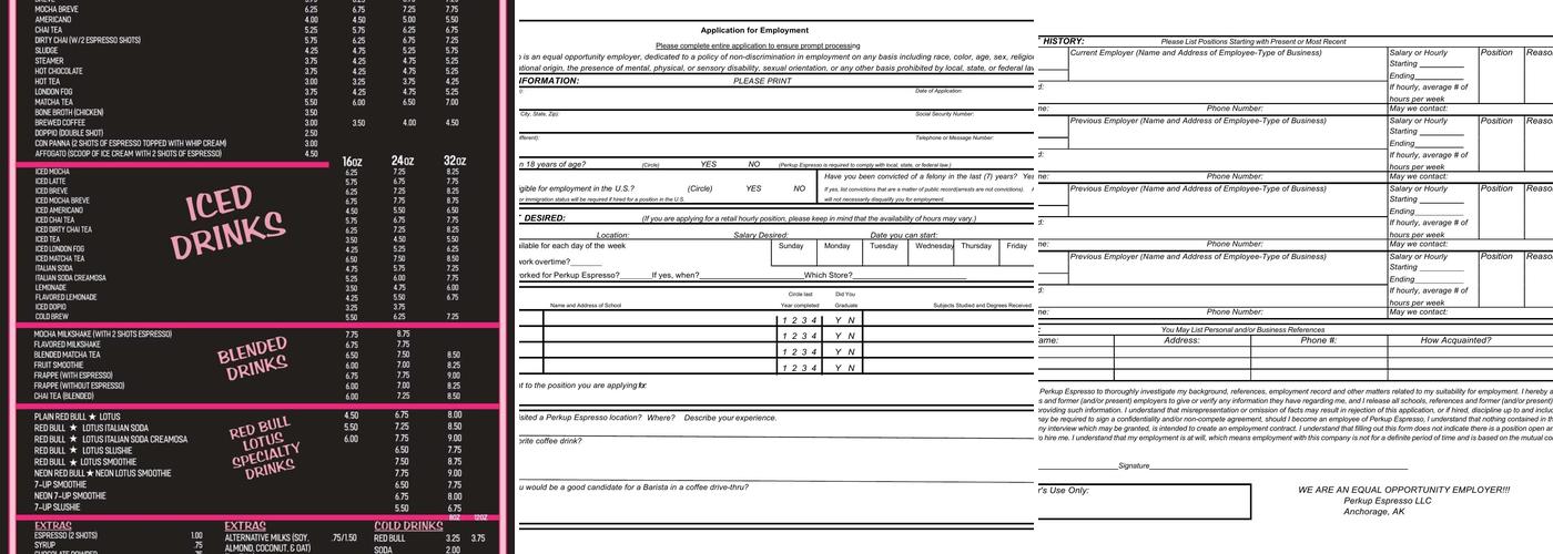 Perkup Espresso Menu