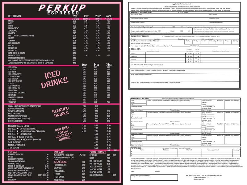 Perkup Espresso Menu