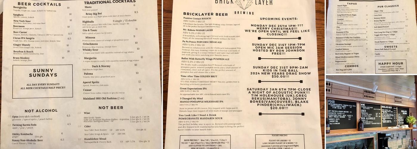 Bricklayer Brewing Menu
