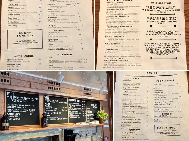 Bricklayer Brewing Menu