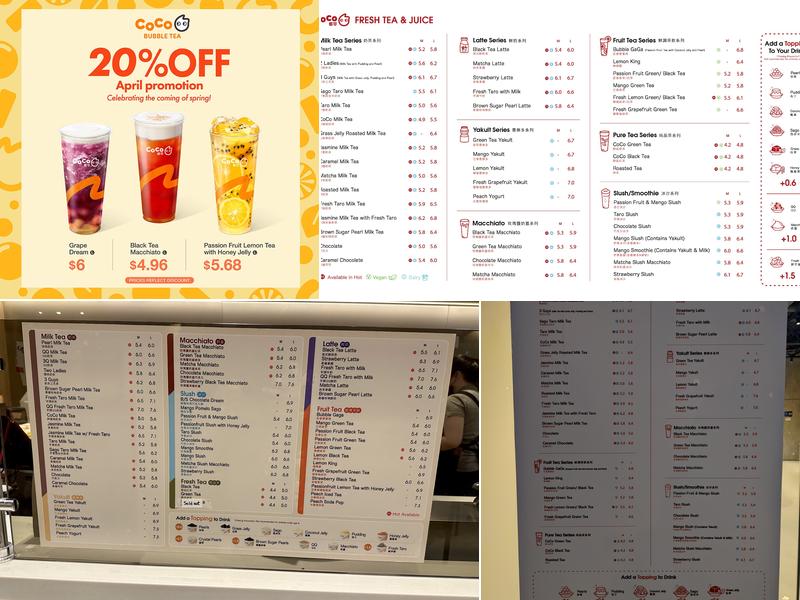 CoCo Bubble Tea（Clarke Road） Menu