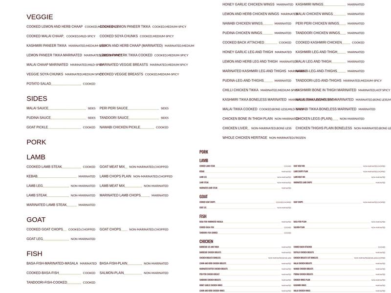 Garcha Bros Meat Shop & Poultry Menu