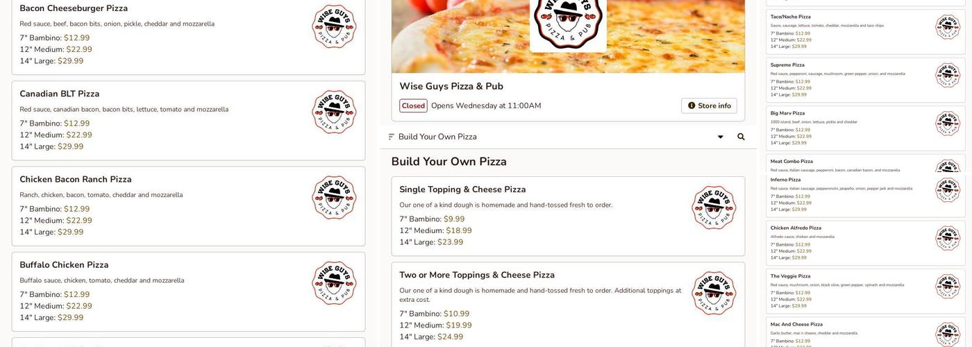 Wise Guys Pizza & Pub Menu