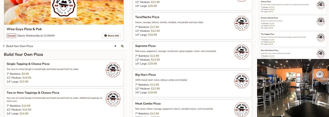 Wise Guys Pizza & Pub Menu