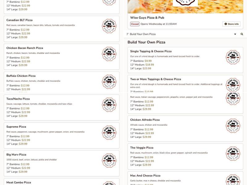 Wise Guys Pizza & Pub Menu