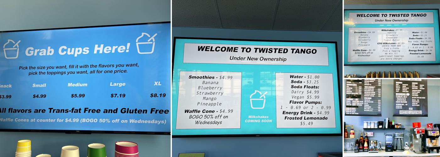 Twisted Tango Frozen Yogurt Menu