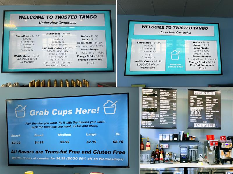 Twisted Tango Frozen Yogurt Menu