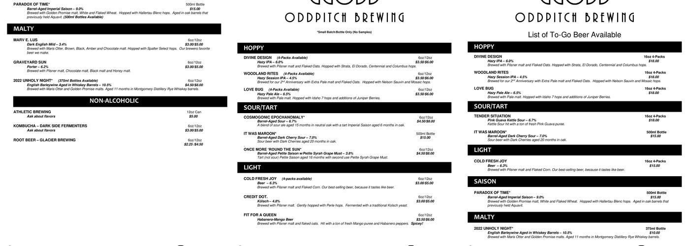 OddPitch Brewing Menu