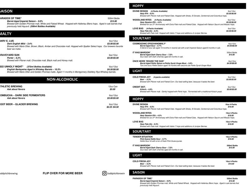OddPitch Brewing Menu