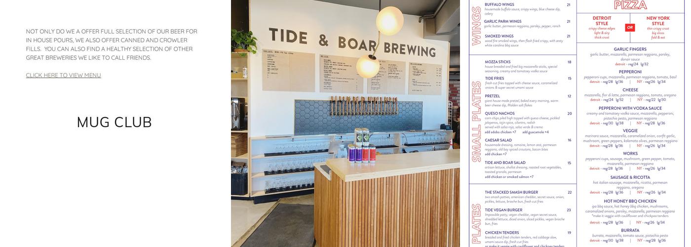 Tide & Boar Brewing Menu