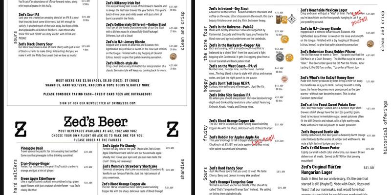 Zed's Beer Menu