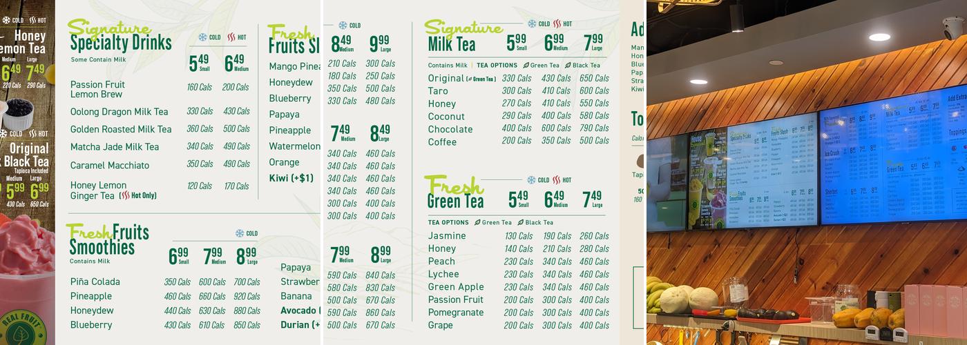 Real Fruit Bubble Tea Menu